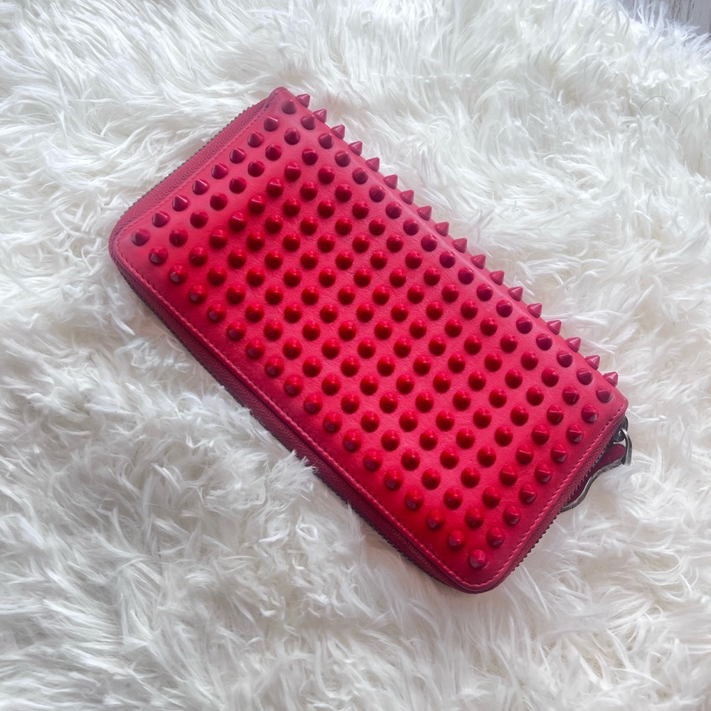Authentic Christian Louboutin Red Panettone Spike Leather Wallet